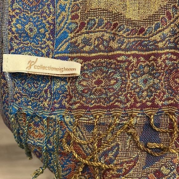 Collection 18 Bohemian Jewel Tone Metallic Threading Fringe Scarf Pashmina - Picture 3 of 6